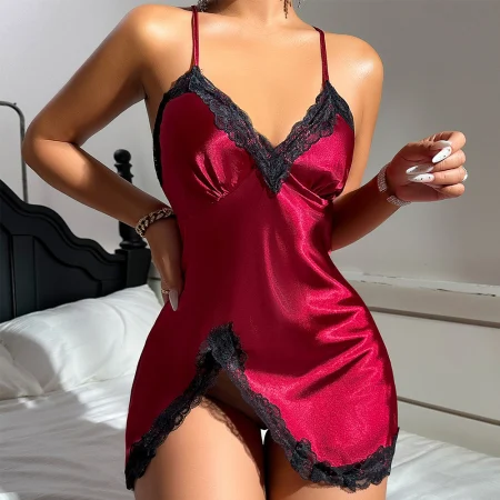 Babydoll Rojo con Encaje Negro – Tallas M y L - M